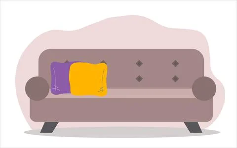 A comfortable sofa on a white background with two pillows. Isolated brown sof Stock Illustration