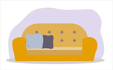 A comfortable sofa on a white background with two pillows. Isolated yellow so Stock Illustration