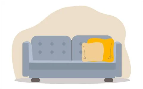 A comfortable sofa on a white background with two pillows. Isolated blue sofa Stock Illustration