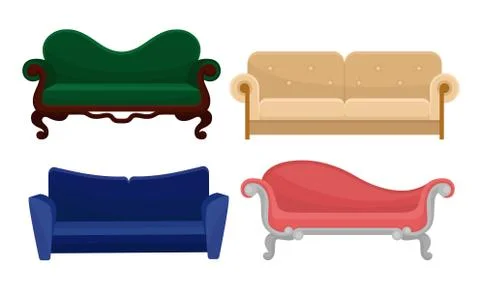 Comfortable Sofas and Couches Collection, Home Furniture, Interior Design Stock Illustration
