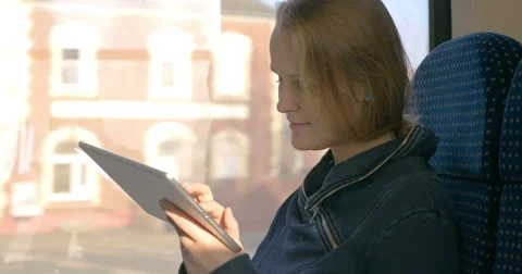 Comfortable traveling in train with tablet PC Video stock 51686029