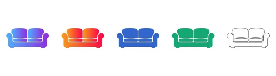 Comfortable Two Seater Sofa Icons for Interior Design Stock Illustration