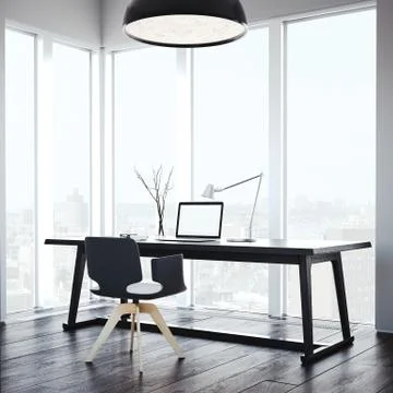 Comfortable working place in the modern interior. 3d rendering Stock Photos
