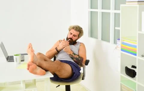 Comfortable workplace. Developer work computer. Social networks communication 写真素材