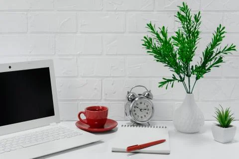 Comfortable workplace office for work or education in quarantine time with al Stock Photos