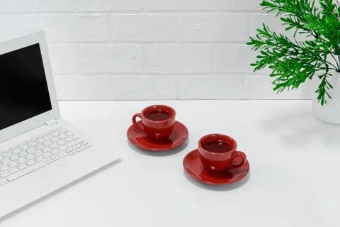 Comfortable workplace office for work or education in quarantine time - home Stock Photos