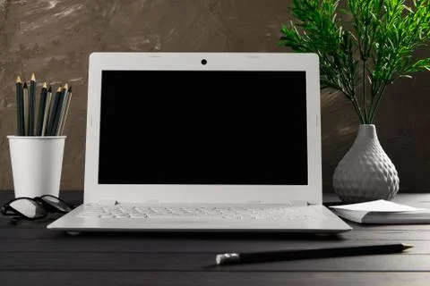 Comfortable workplace office for work or education in quarantine time - home Stock Photos