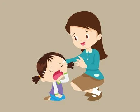 Comforting sad children with parent Stock Illustration