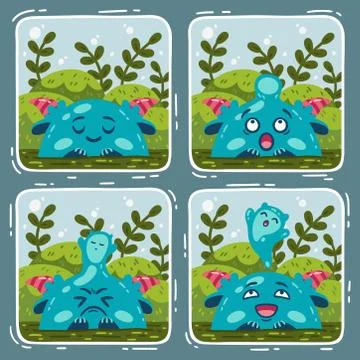 Comic about the swamp monster and the miracle of birth. Vector illustration i Stock Illustration