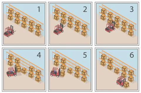 Comic about the work of the forklift. Stock Illustration