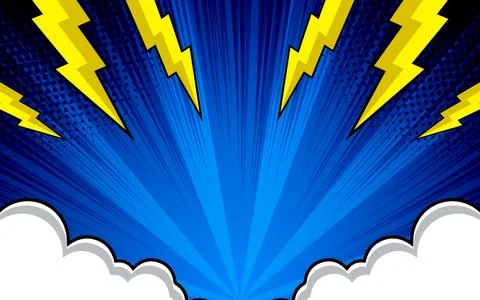 Comic abstract pop art background with thunder and clouds. vector illustratio 스톡 일러스트