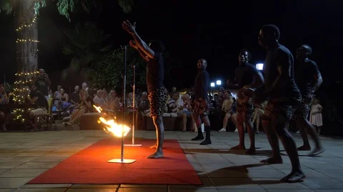 Comic acrobats and a bar in flame Stock Footage 85713389