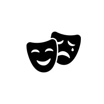 Comic and tragic mask icon in black simple design on an isolated background.  Stock Illustration