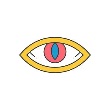 Comic animal eye vertical eyeball red lens psychedelic spiritual mythic pop.. Stock Illustration
