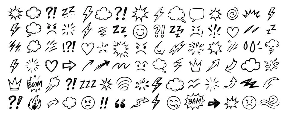 Comic Art Doodle Set Expression Icons Stock Illustration