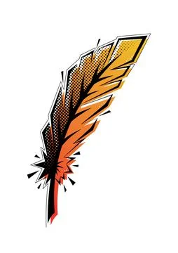 Comic art style bird feather with halftone texture and bright gradient. Stock Illustration