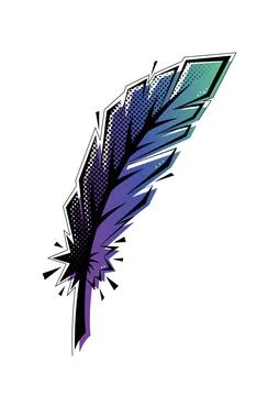 Comic art style bird feather with halftone texture and gradient. Stock Illustration