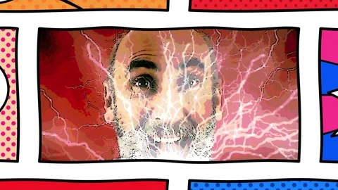 Comic assembly Bearded man electric shock Stock Footage 346396092