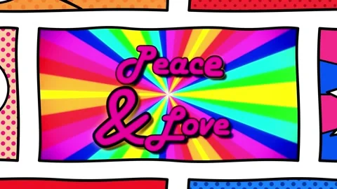 Comic assembly peace and love Stock Footage 346481782