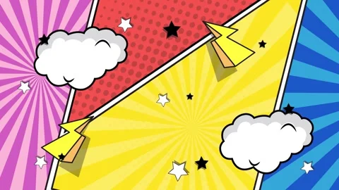 Comic backdrop with bright and explosive colorful details with lightning clouds Stock Footage 293268688
