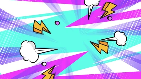 Comic backdrop in bright colors with dynamic explosive pattern and lightning Stock Footage 293270551