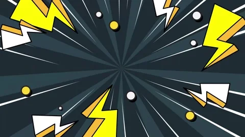 Comic backdrop featuring explosive details and yellow lightning on dark Stock Footage 294167520