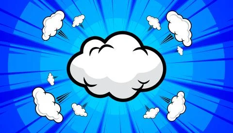 Comic background with clouds and rays. Stock Illustration