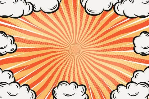 Comic Background with Clouds and Starburst Doodle Illustration Illustrazione stock