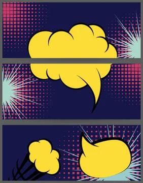 Comic balloon horizontal lilac banner Stock Illustration