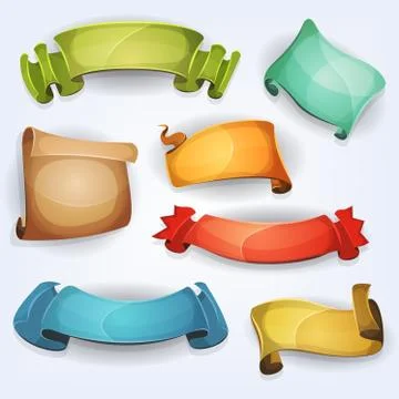 Comic banners and parchment scrolls for ui game Stock Illustration