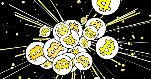 Comic bitcoin burst, with black outlines, stripes and sparkles, alpha channel Stock Footage 92739807