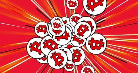 Comic bitcoin burst, red and orange, perspective retro pop art design, loop, 4k Stock Footage 92737134