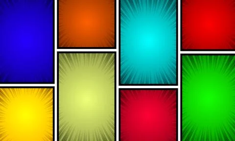 Comic blank page template with various humor effects and colorful frames ve.. Stock Illustration