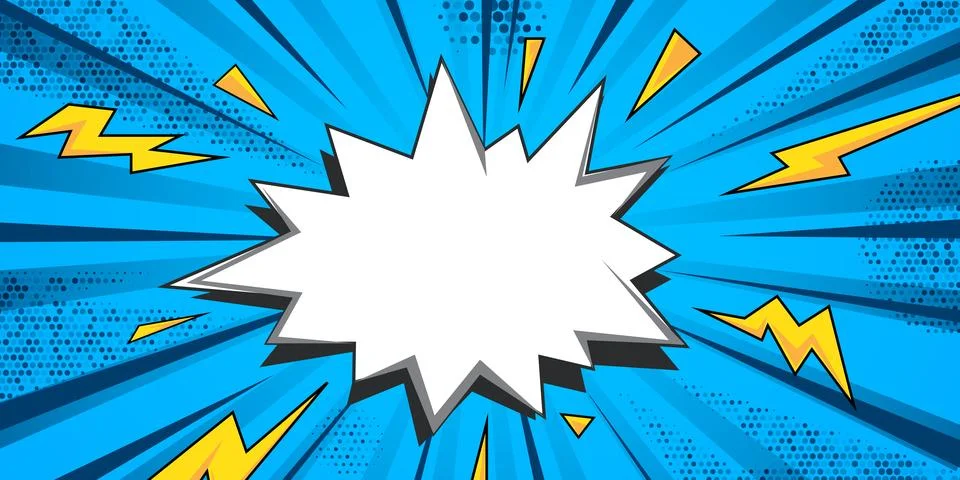 Comic blank text speech bubble pop art style blue background Stock Illustration