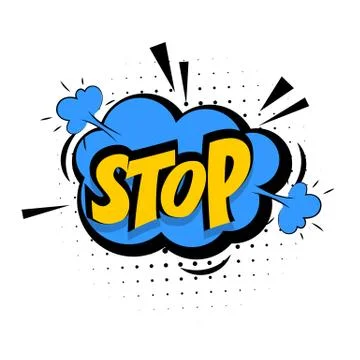 Comic blue sound effects pop art sound bubble speech with word stop Stock Illustration