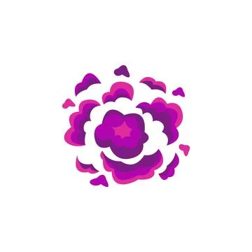 Comic bomb explosion effect with purple puffs flat vector illustration isolated. イラスト素材