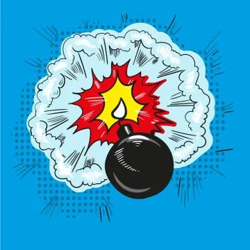 Comic bomb explosion pop art retro style halftone illustration Stock Illustration
