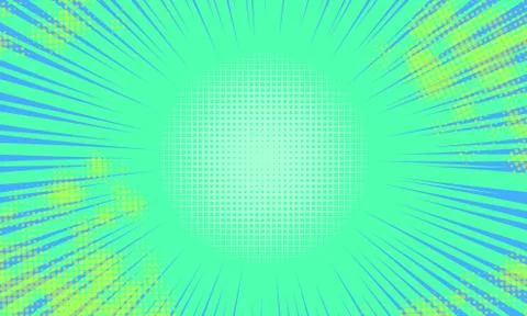 Comic book abstract template with dark rays and halftone humor effects on green Stock Illustration