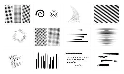 Comic book action lines and graphic patterns for visual effects. Illustrazione stock
