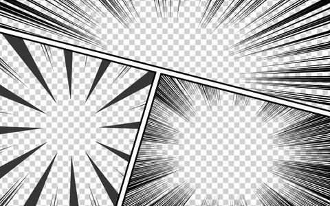 Comic book action lines. Speed ??line Manga frame. Black and white vector r.. 스톡 일러스트