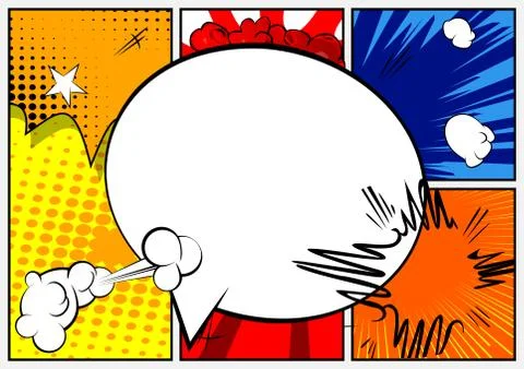 Comic book background with big blank speech bubble on colorful page. 스톡 일러스트