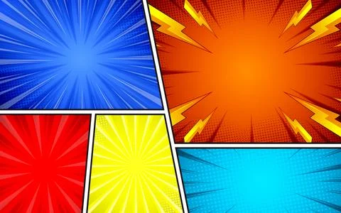 Comic book background divided. Comic book page background with rays, sun ra.. 스톡 일러스트