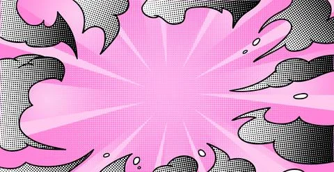 Comic book background with halftone clouds on pink Stock Illustration