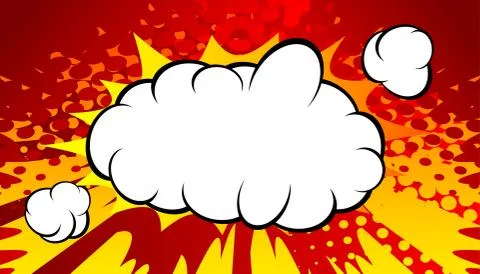 Comic book background with red and yellow zoom effect and blank cloud. Vector Stock Illustration