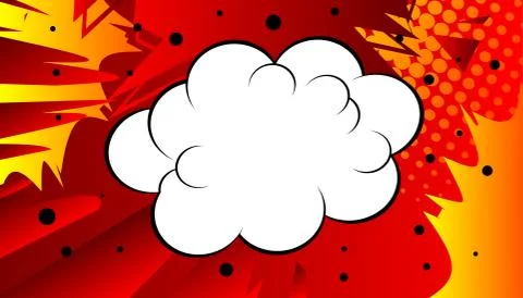 Comic book background with red and yellow zoom effect and blank cloud. Vector Stock Illustration
