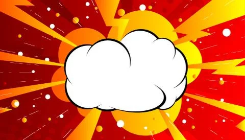 Comic book background with red and yellow zoom effect and blank cloud. Vector Stock Illustration