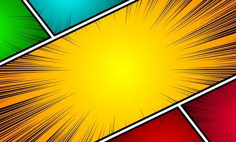 Comic book background in various colors with radial spiral effect, halftone.. Illustrazione stock
