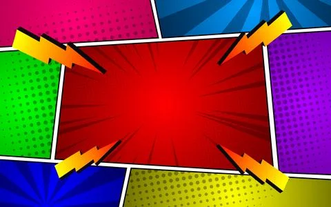 Comic book background in various colors. Blank template background. Pop art.. Stock Illustration