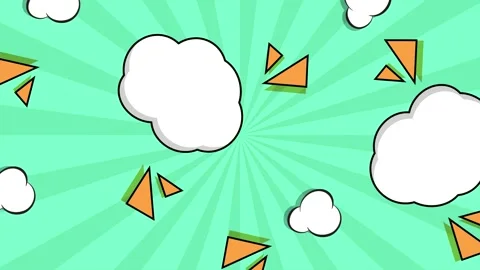 Comic book background with vibrant clouds on bright green background seamless 4k Stock Footage 294271731