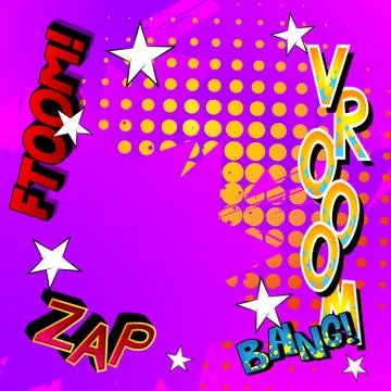 Comic book background with word sound effects. Vector illustrated cartoon, co 스톡 일러스트